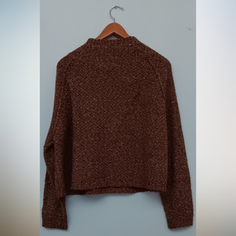 Zara Knit Mockneck Long Sleeve Cropped Sweater Brown M - Picture 3 of 6